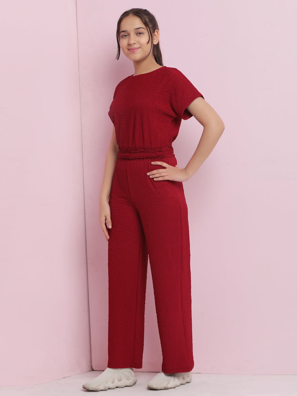 Lil Tomatoes Girls Cotton Jumpsuit-Maroon