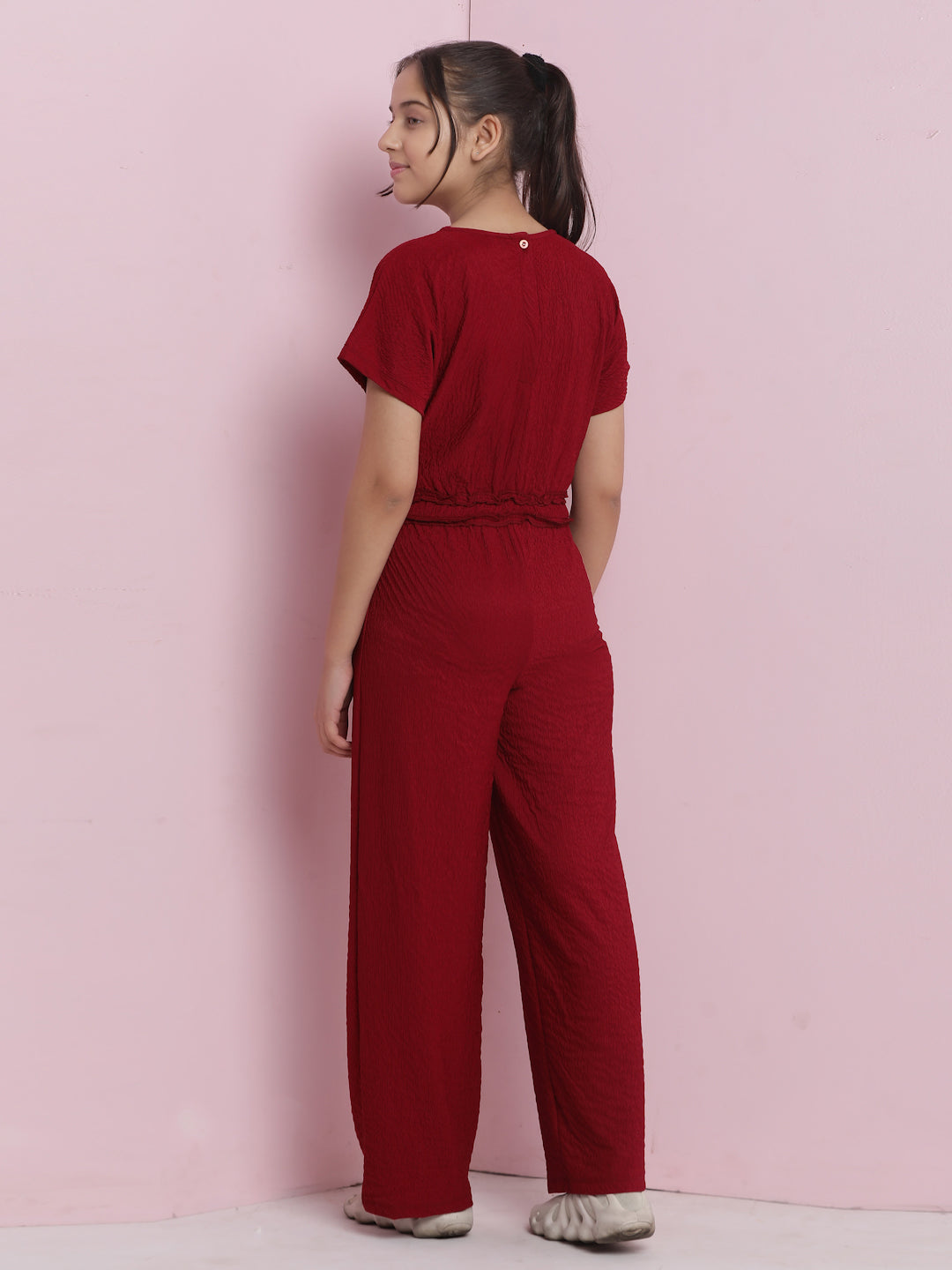 Lil Tomatoes Girls Cotton Jumpsuit-Maroon