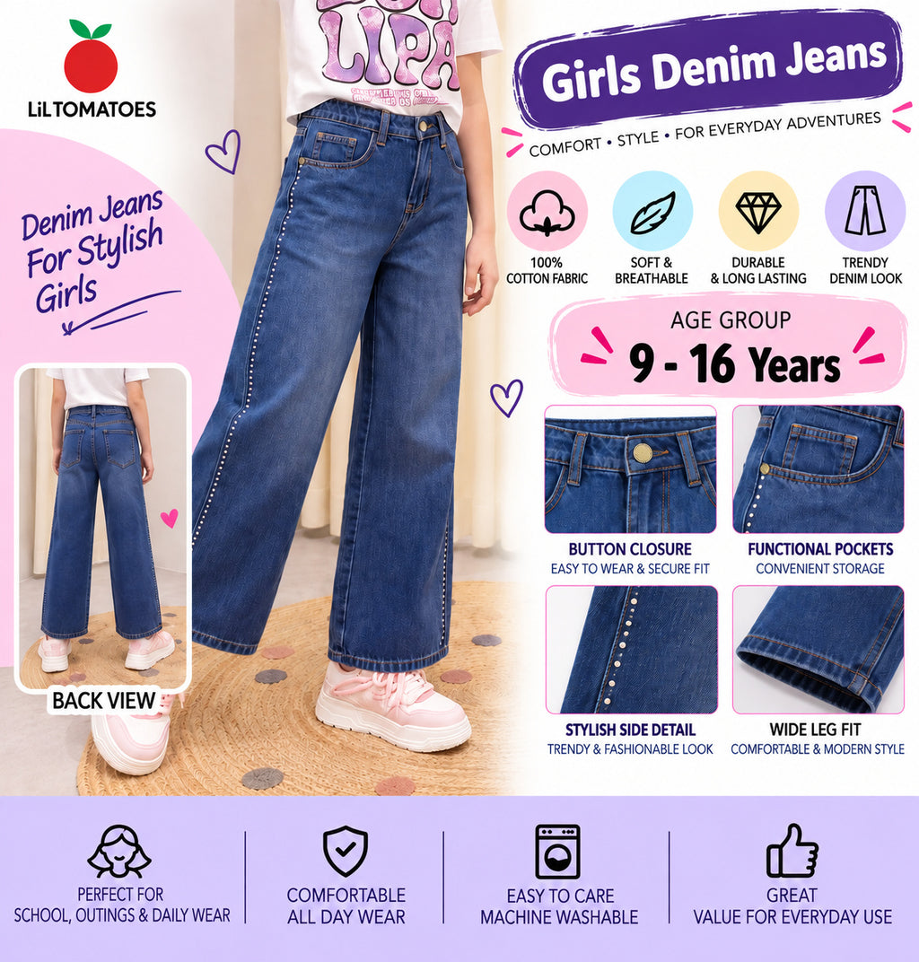 Lil Tomatoes Girls Wide Leg Denim Jeans