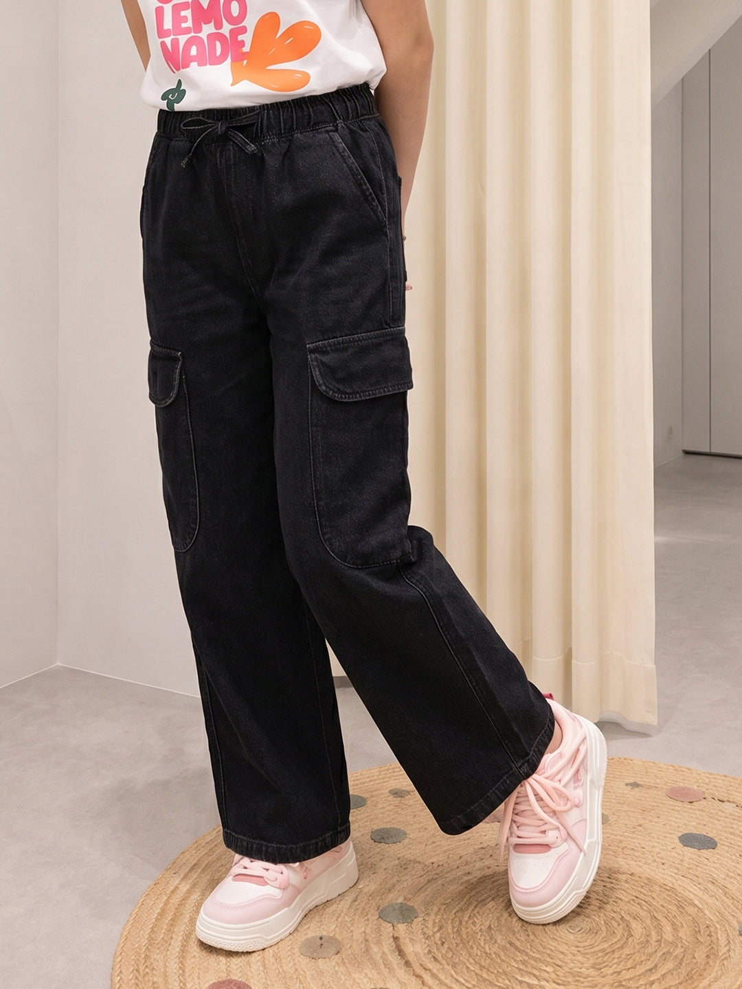Lil Tomatoes Girls Wide Leg Cargo Denim Jeans