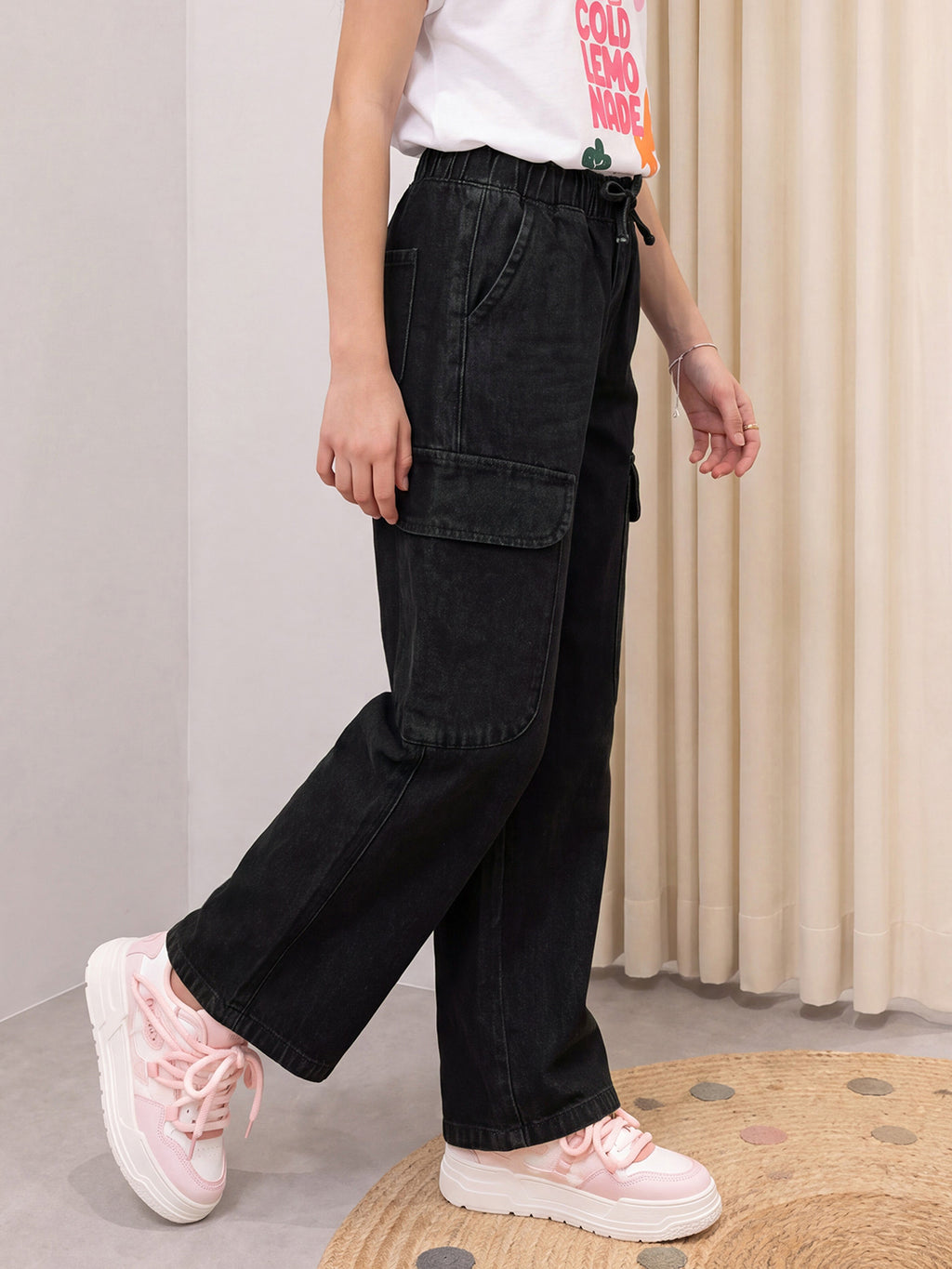 Lil Tomatoes Girls Wide Leg Cargo Denim Jeans