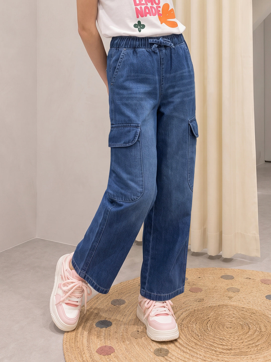 Lil Tomatoes Girls Wide Leg Cargo Denim Jeans