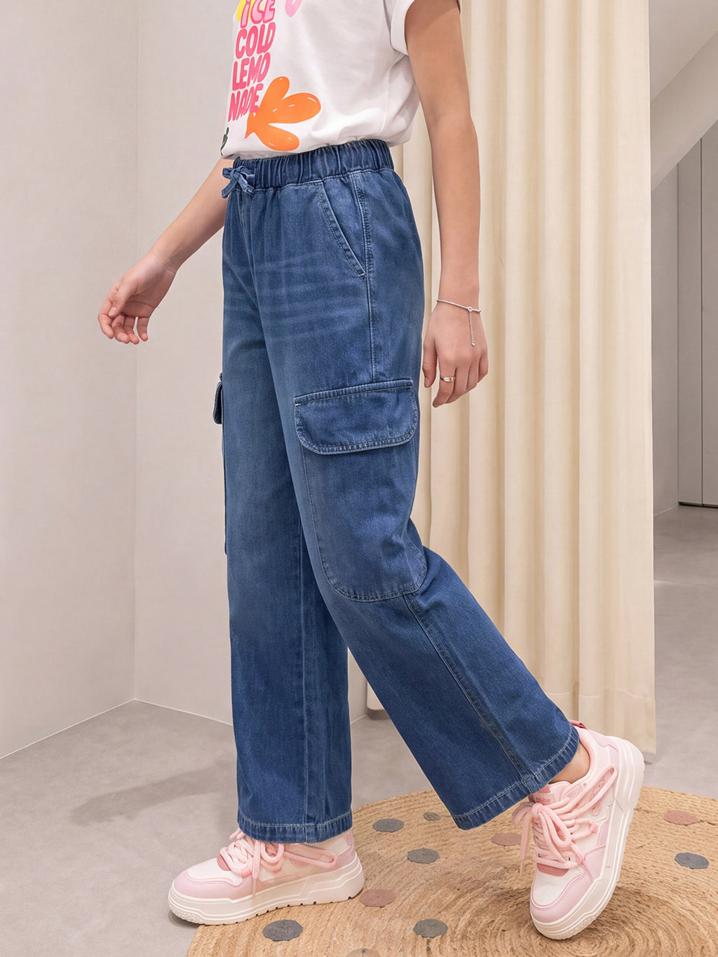 Lil Tomatoes Girls Wide Leg Cargo Denim Jeans