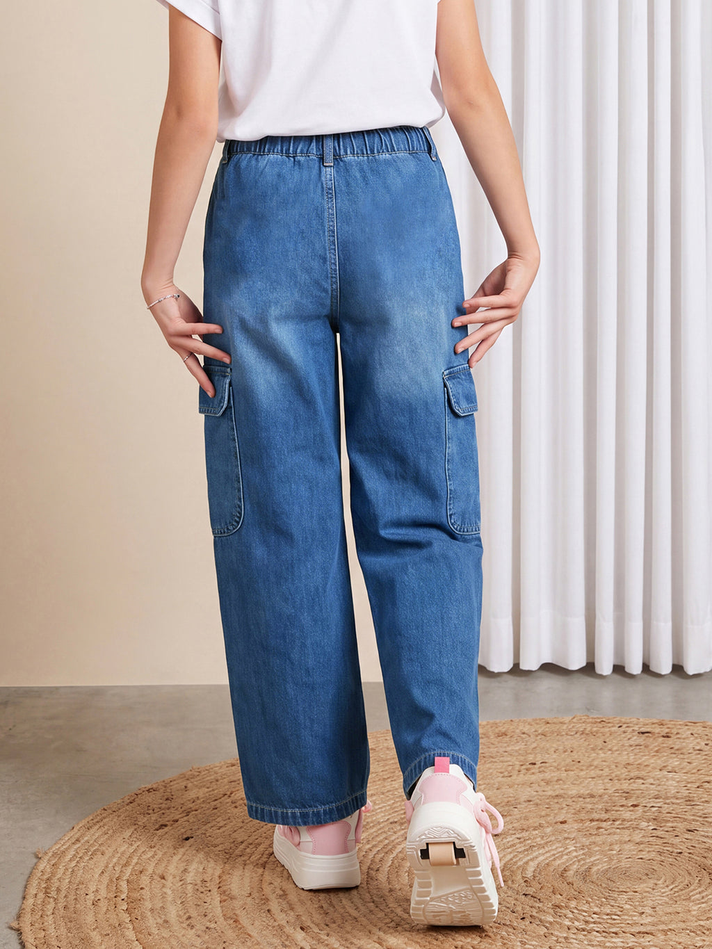 Lil Tomatoes Girls Wide Leg Cargo Denim Jeans