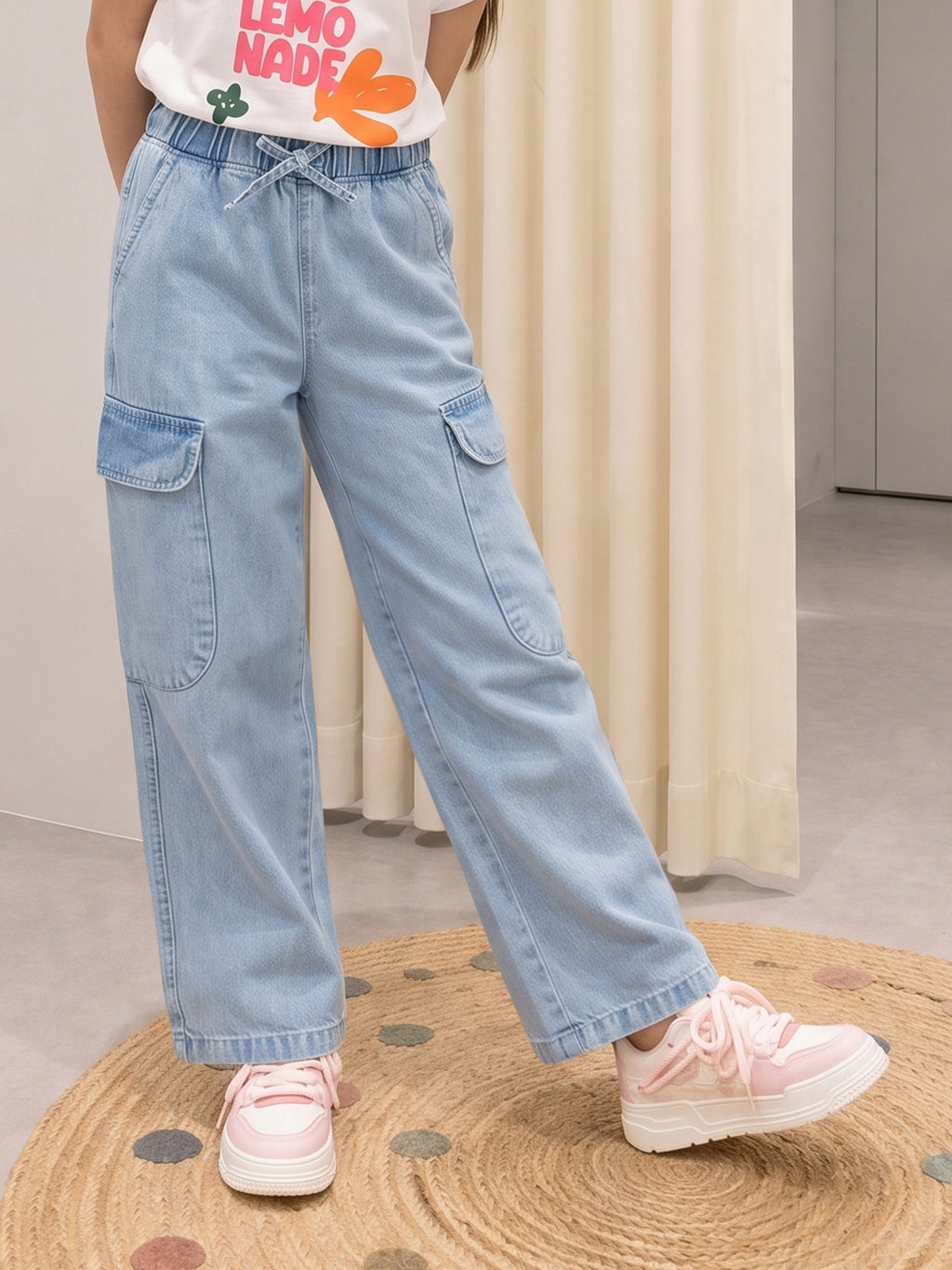 Lil Tomatoes Girls Wide Leg Cargo Denim Jeans