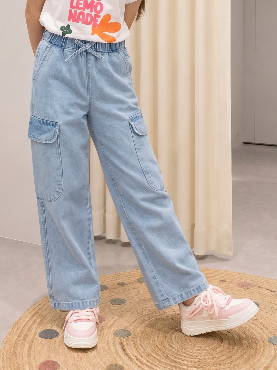 Lil Tomatoes Girls Wide Leg Cargo Denim Jeans