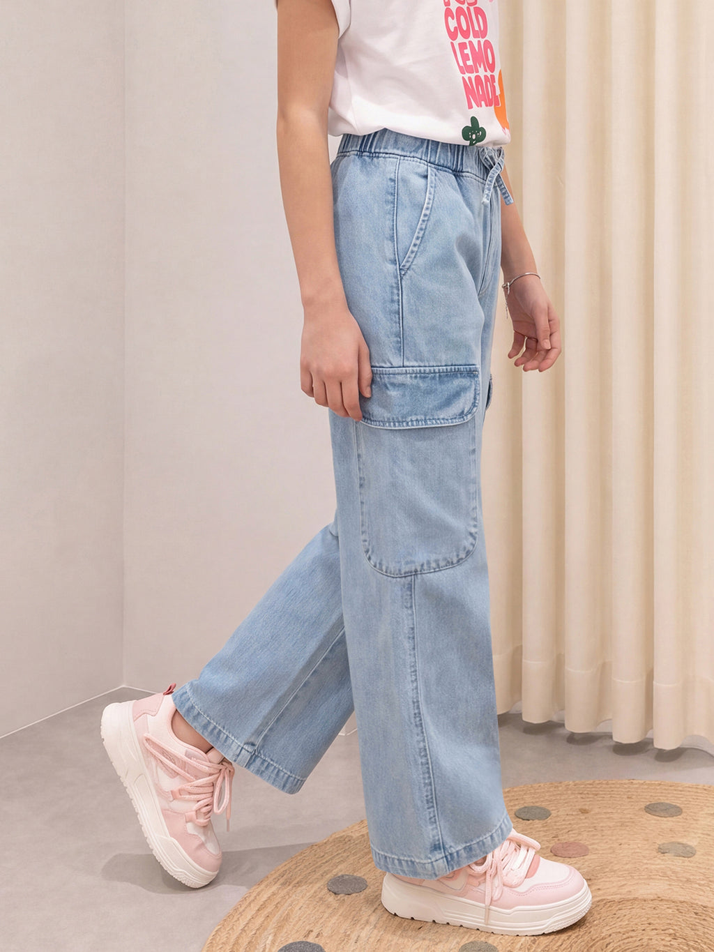 Lil Tomatoes Girls Wide Leg Cargo Denim Jeans