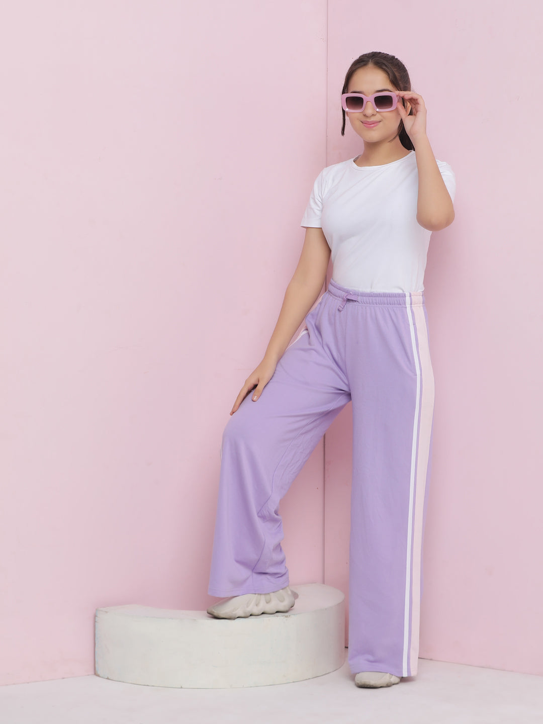 Lil Tomatoes Girls Cotton Looper Trackpant-Purple