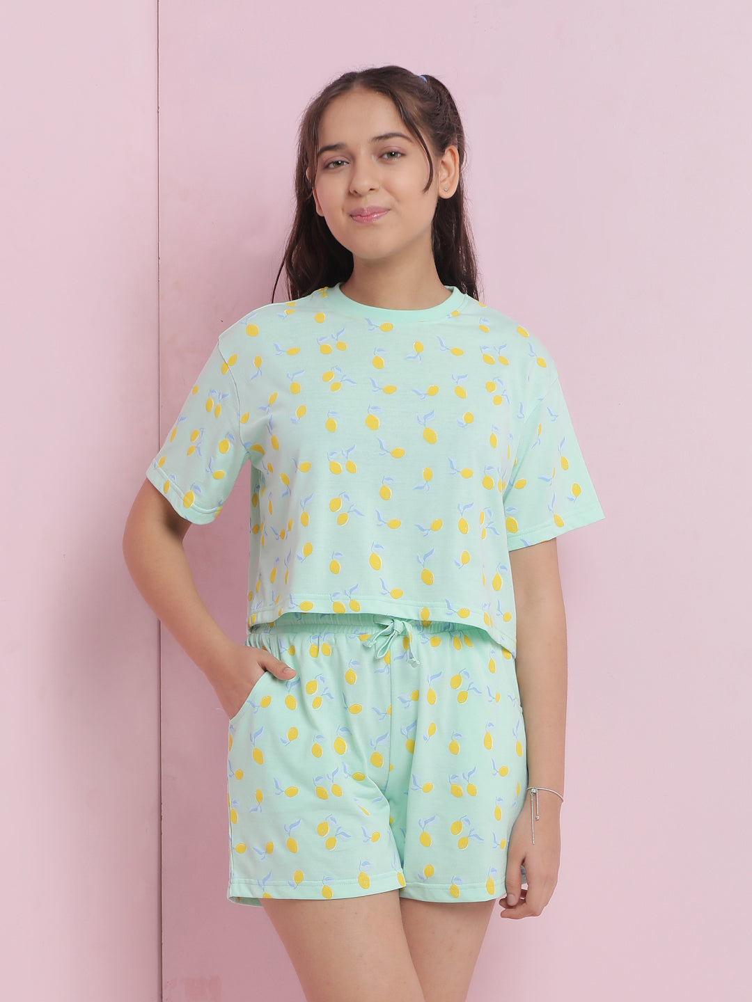 Lil Tomatoes Girls Cotton Night Suits-LtGreen