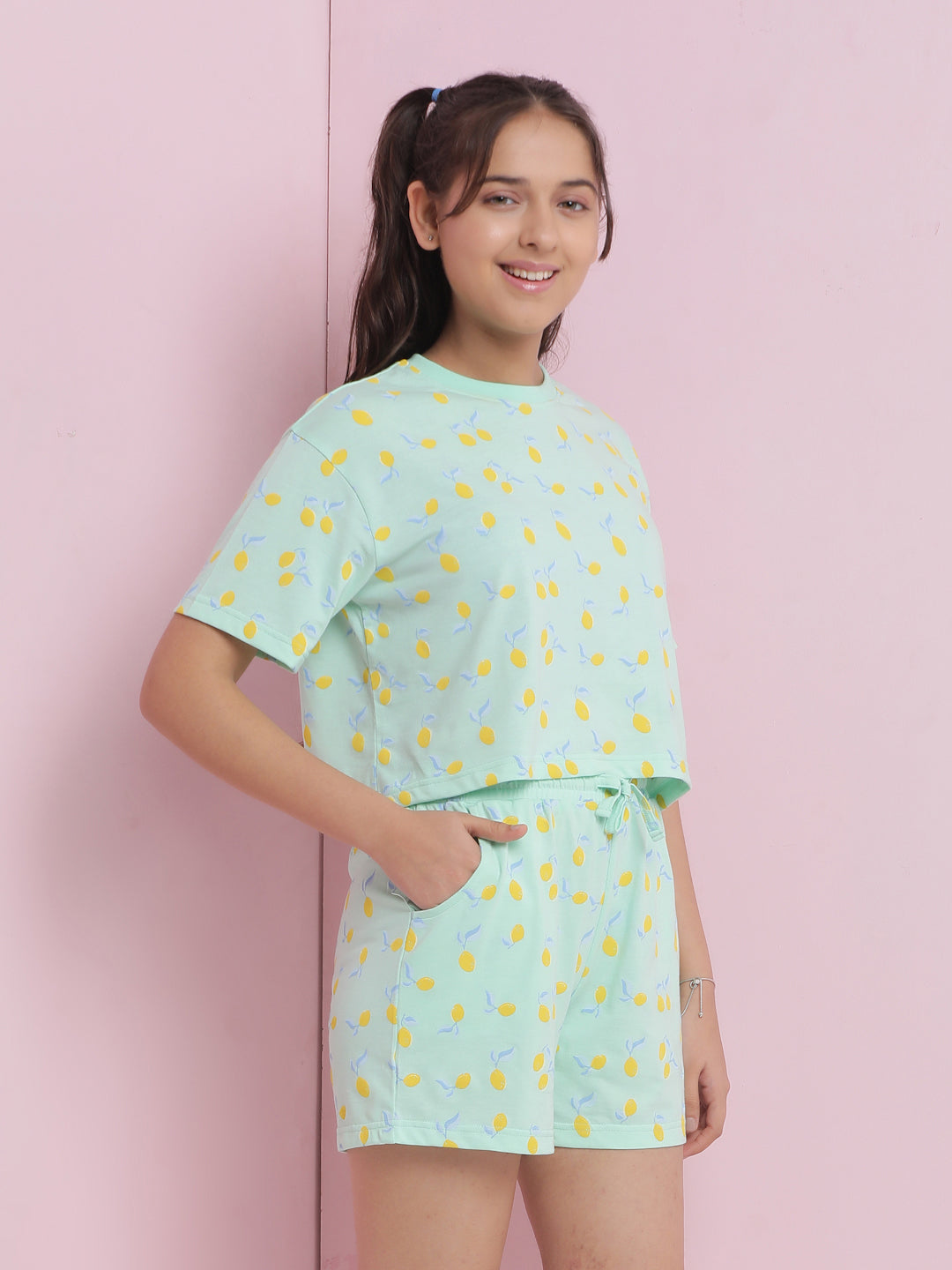 Lil Tomatoes Girls Cotton Night Suits-LtGreen