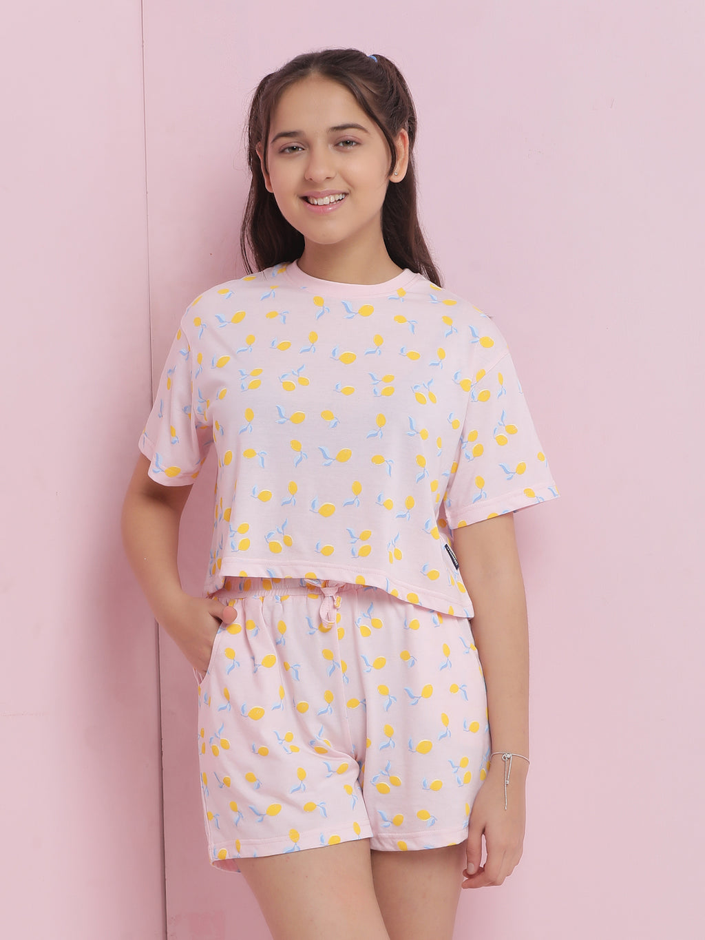 Lil Tomatoes Girls Cotton Night Suits-Pink