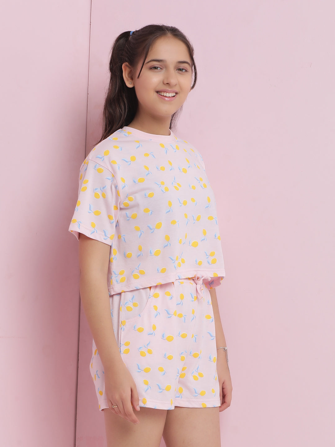 Lil Tomatoes Girls Cotton Night Suits-Pink