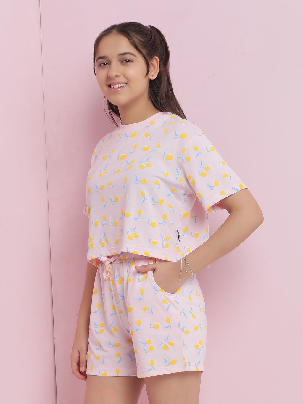 Lil Tomatoes Girls Cotton Night Suits-Pink