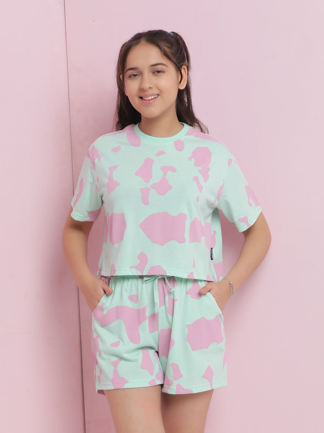 Lil Tomatoes Girls Cotton Night Suits-LtGreen