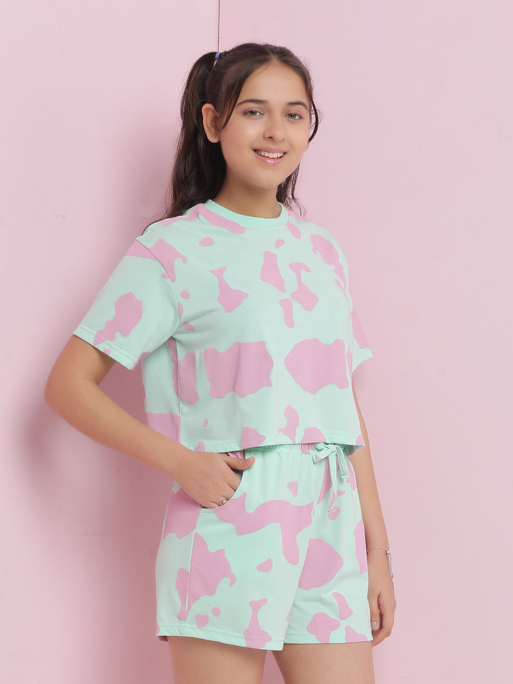 Lil Tomatoes Girls Cotton Night Suits-LtGreen