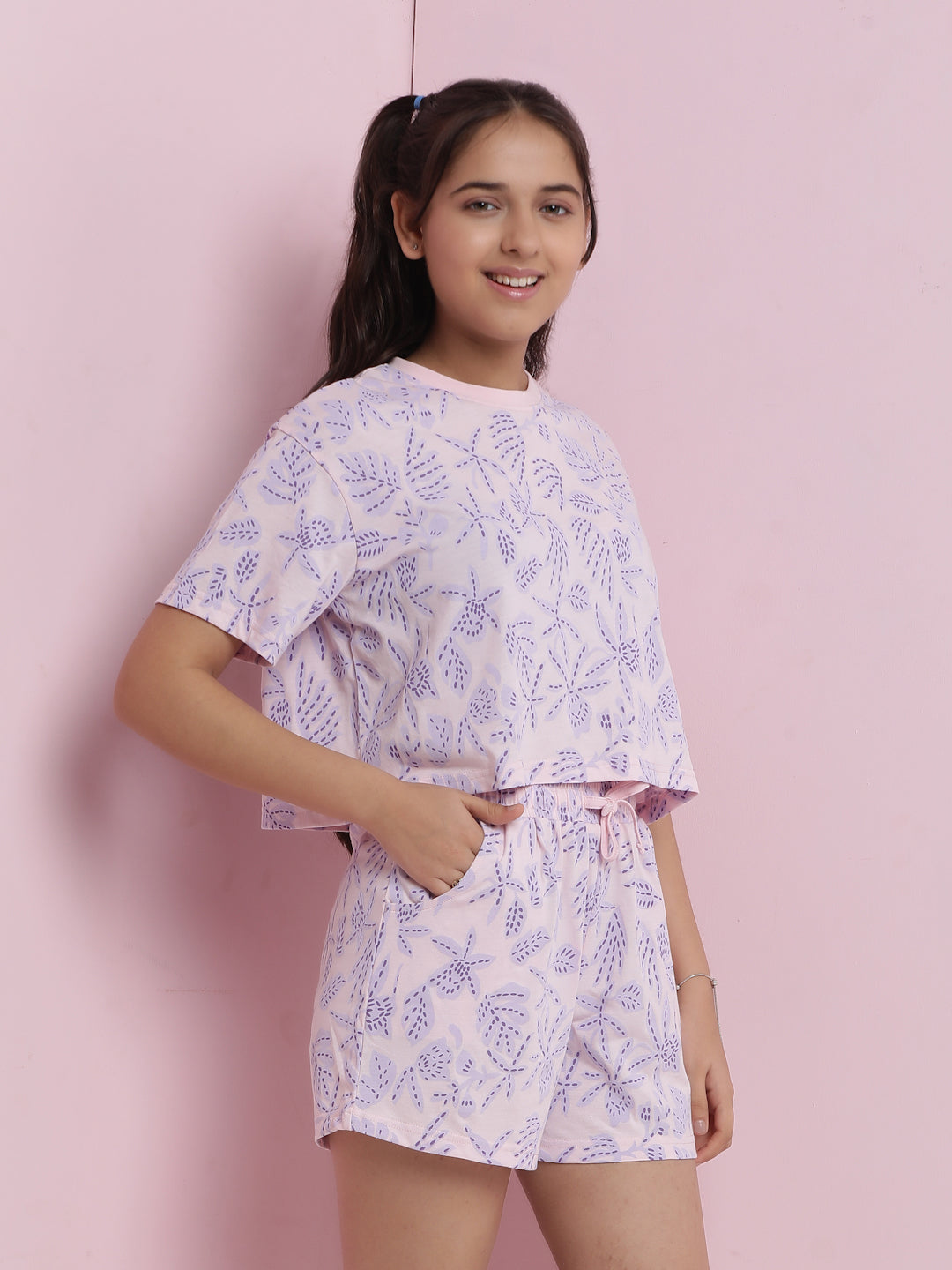 Lil Tomatoes Girls Cotton Night Suits-Pink