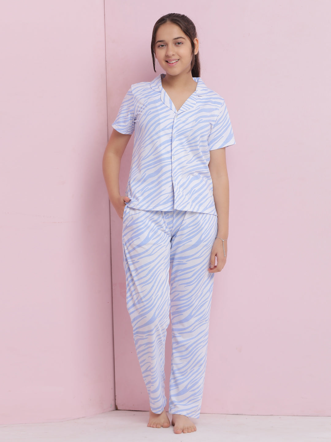 Lil Tomatoes Girls Cotton Night Suits-Blue