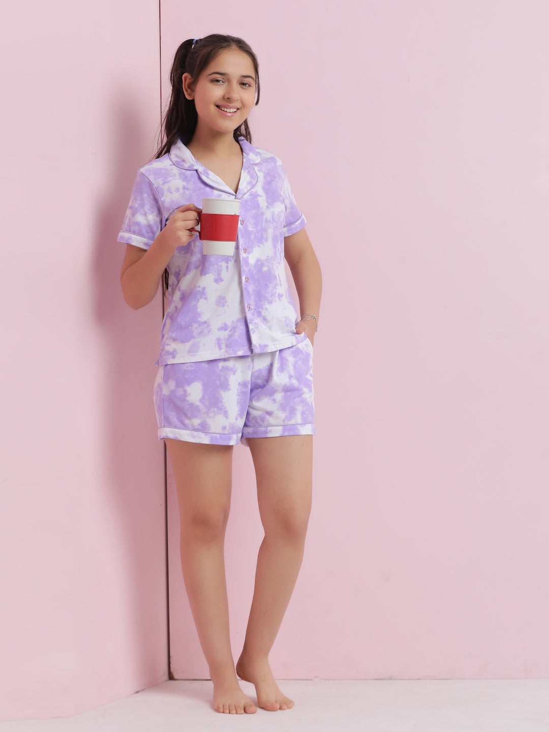 Lil Tomatoes Girls Cotton Night Suits-Purple
