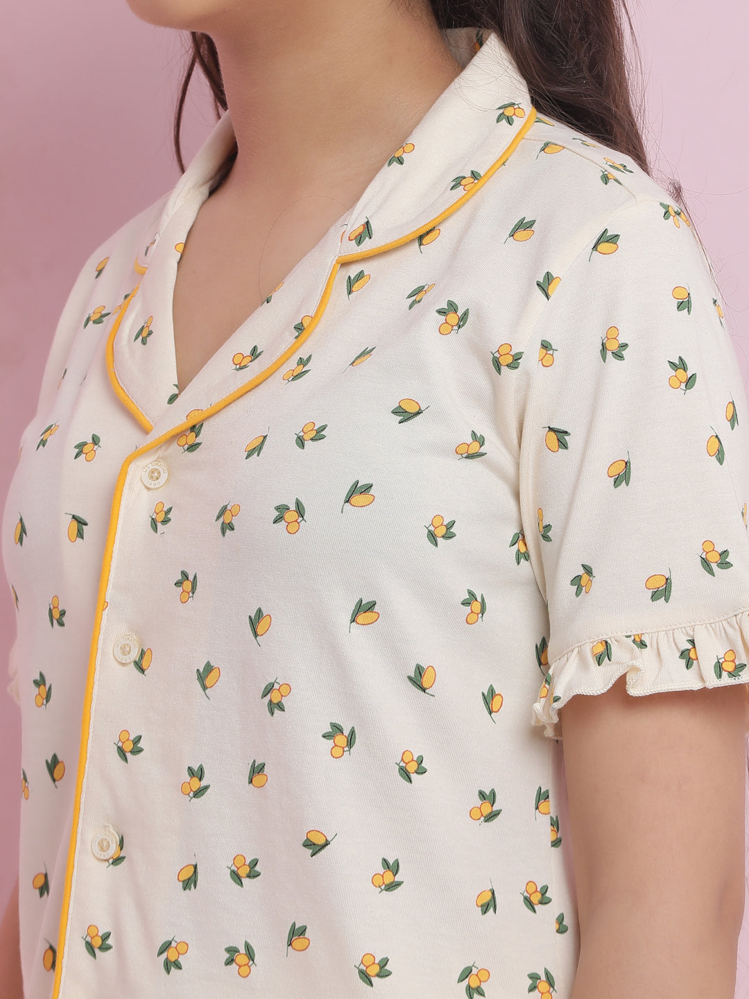 Lil Tomatoes Girls Cotton Night Suits-Cream