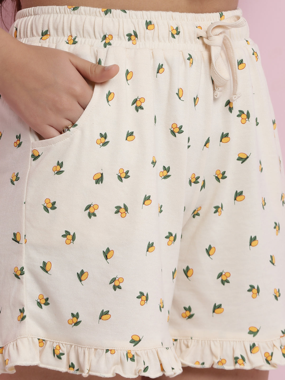 Lil Tomatoes Girls Cotton Night Suits-Cream