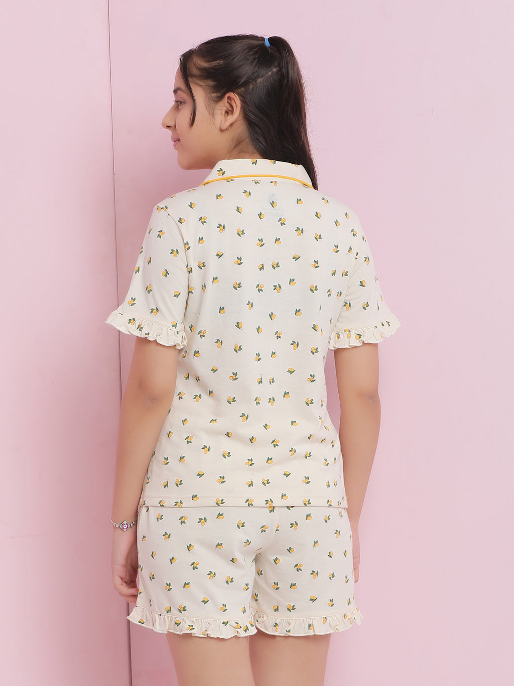 Lil Tomatoes Girls Cotton Night Suits-Cream