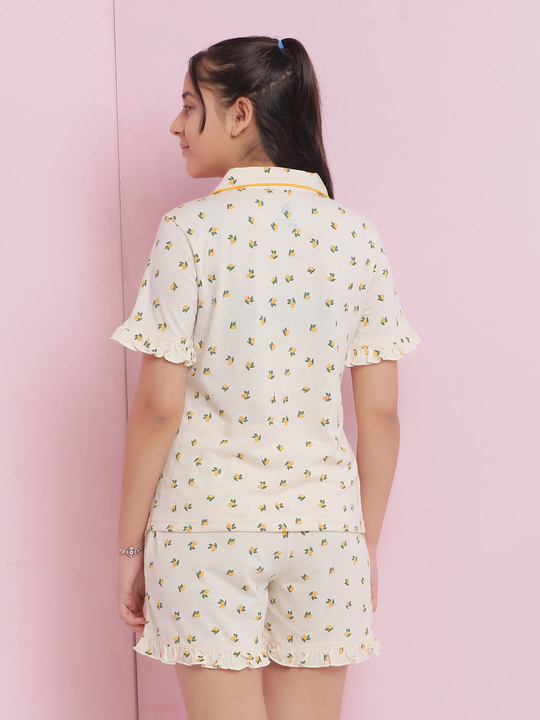 Lil Tomatoes Girls Cotton Night Suits-Cream