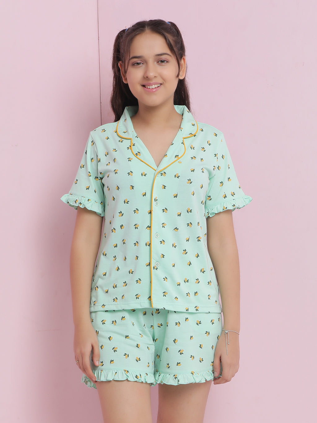 Lil Tomatoes Girls Cotton Night Suits-LtGreen