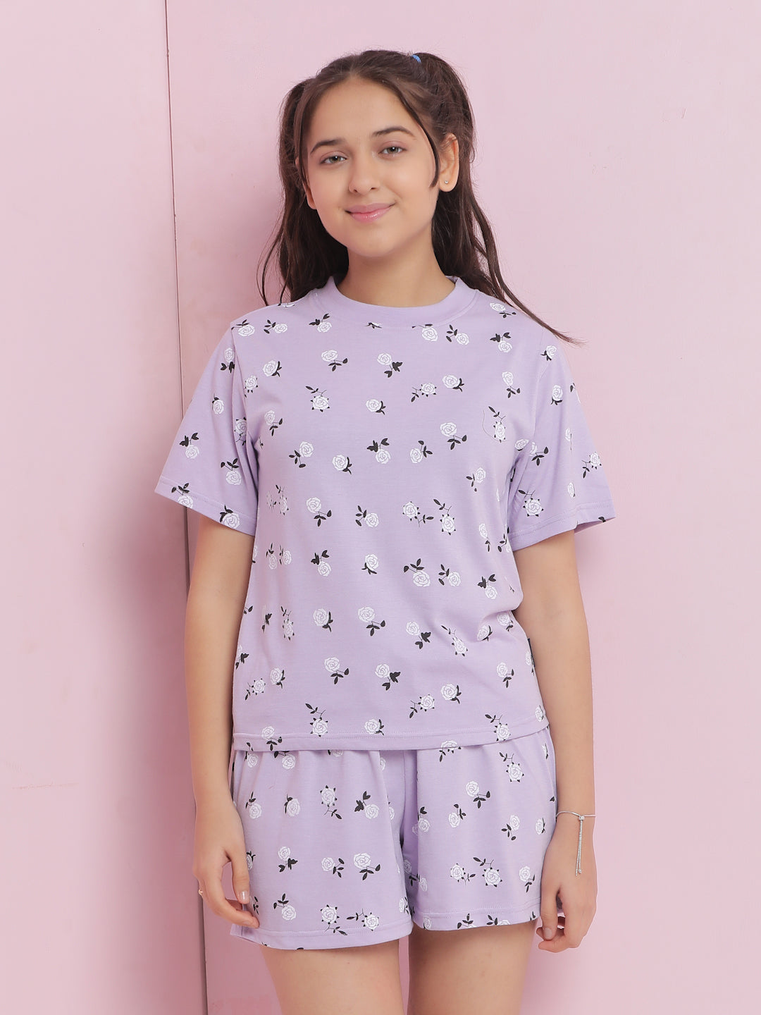 Lil Tomatoes Girls Cotton Night Suits-Purple