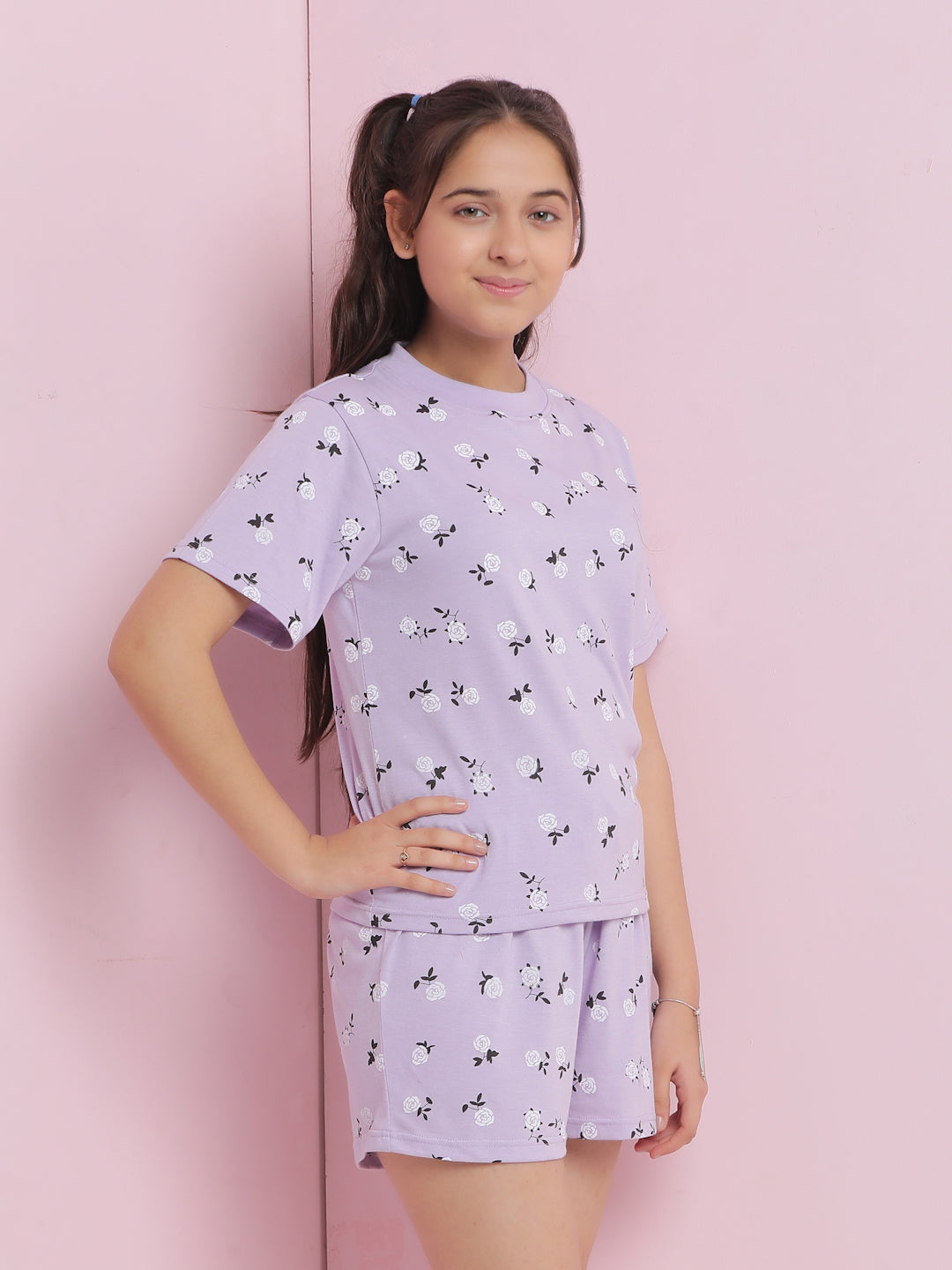 Lil Tomatoes Girls Cotton Night Suits-Purple