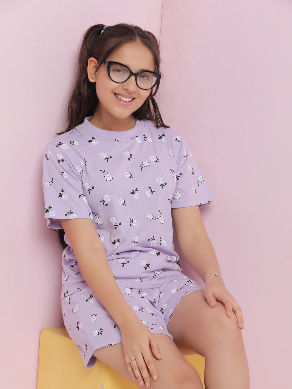 Lil Tomatoes Girls Cotton Night Suits-Purple