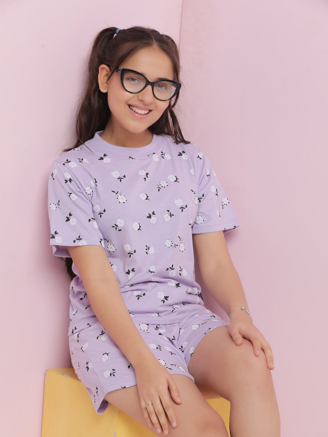 Lil Tomatoes Girls Cotton Night Suits-Purple