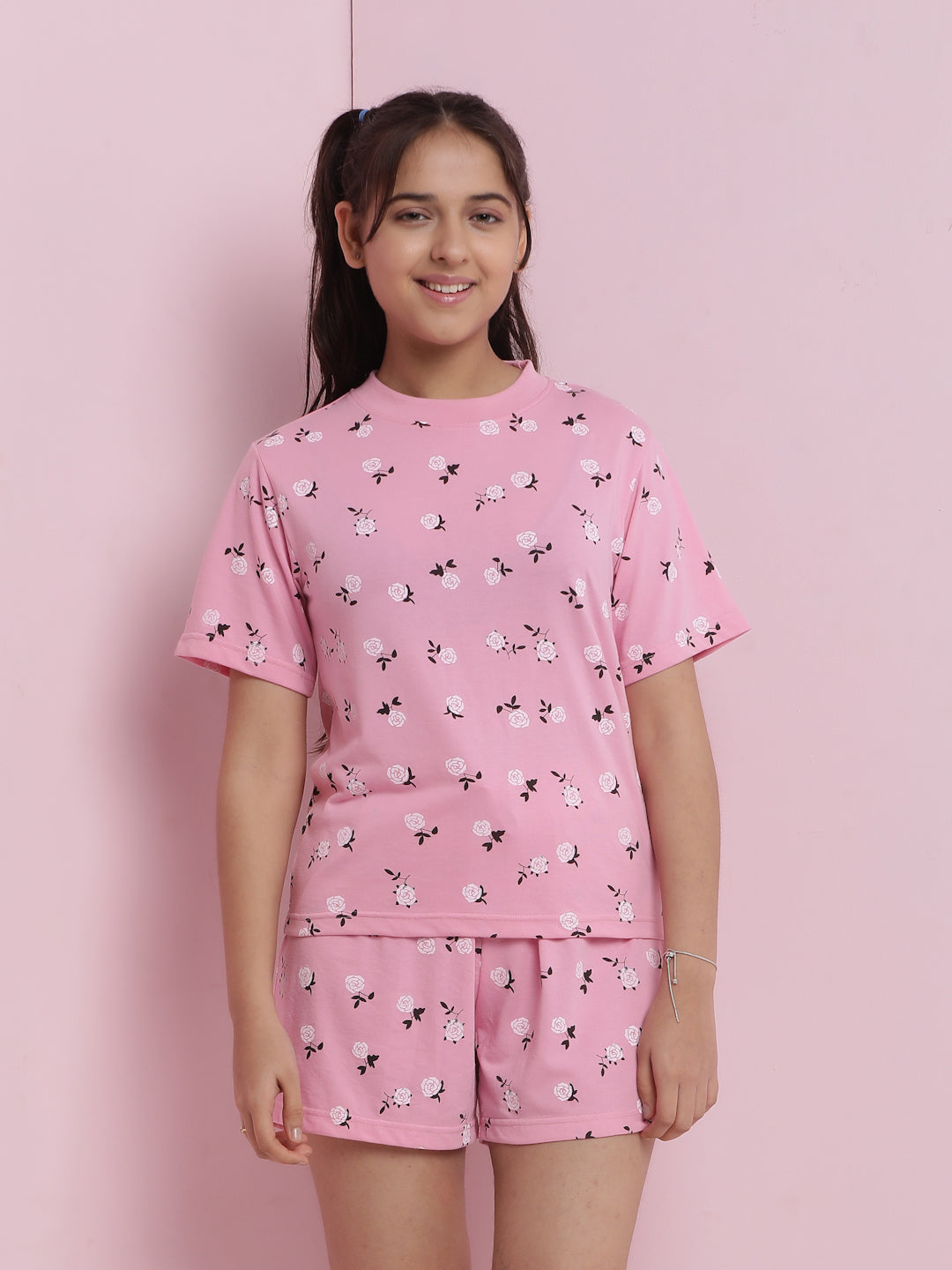 Lil Tomatoes Girls Cotton Night Suits-Pink