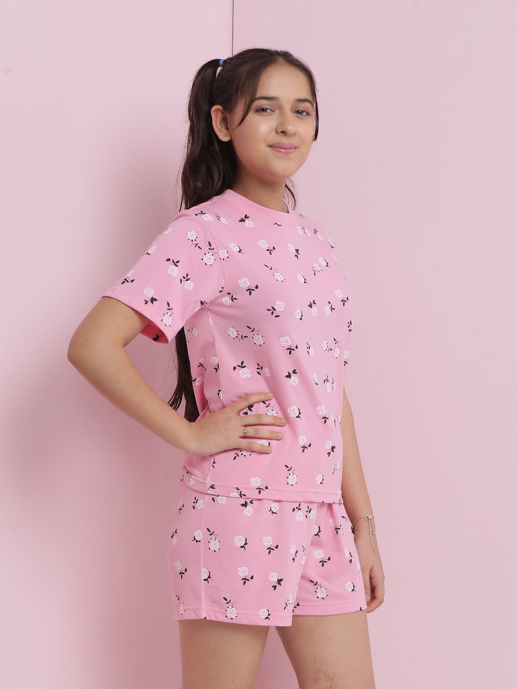 Lil Tomatoes Girls Cotton Night Suits-Pink