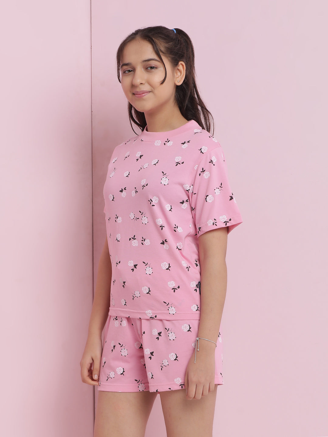 Lil Tomatoes Girls Cotton Night Suits-Pink