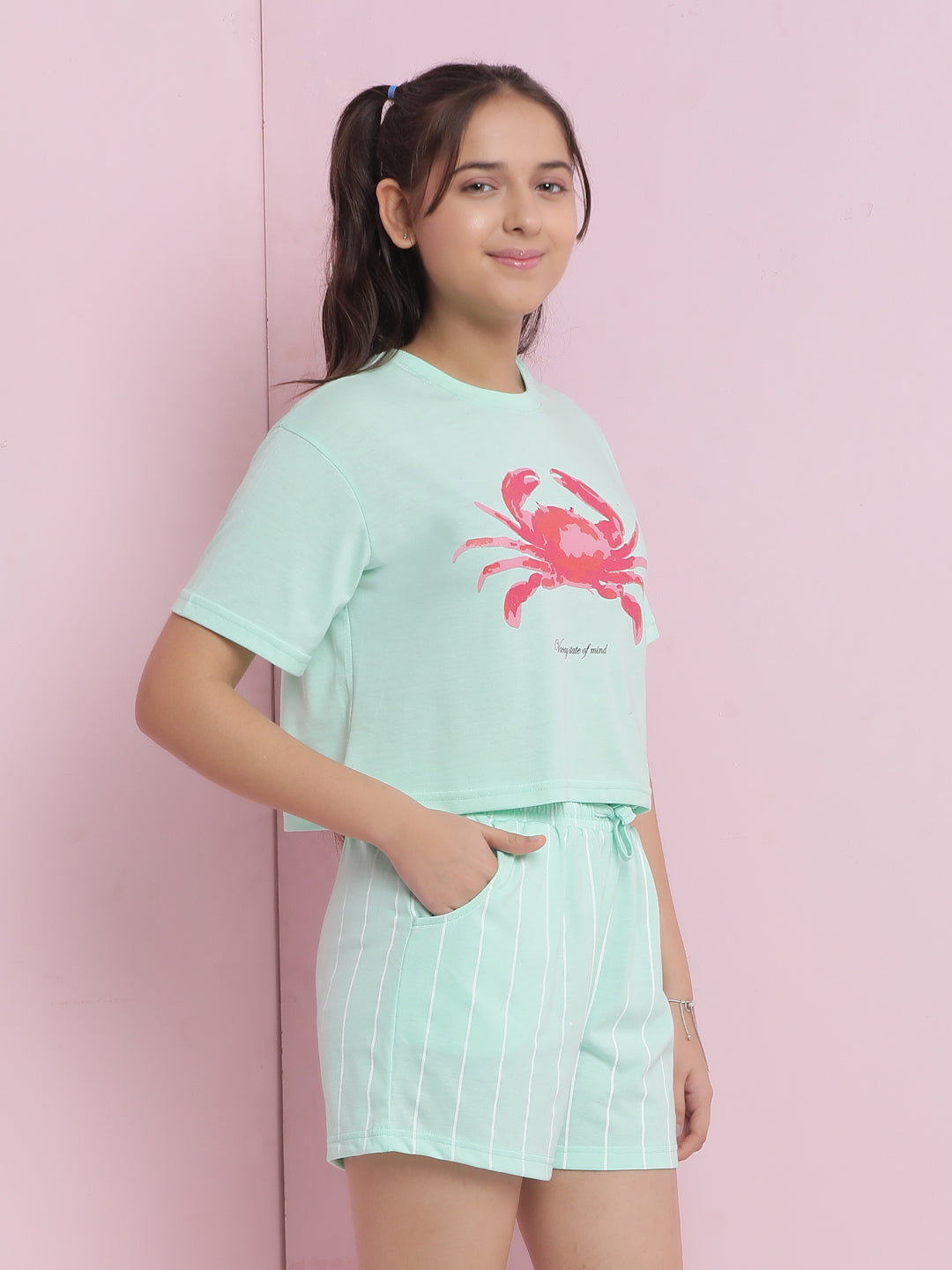 Lil Tomatoes Girls Cotton Night Suits-LtGreen