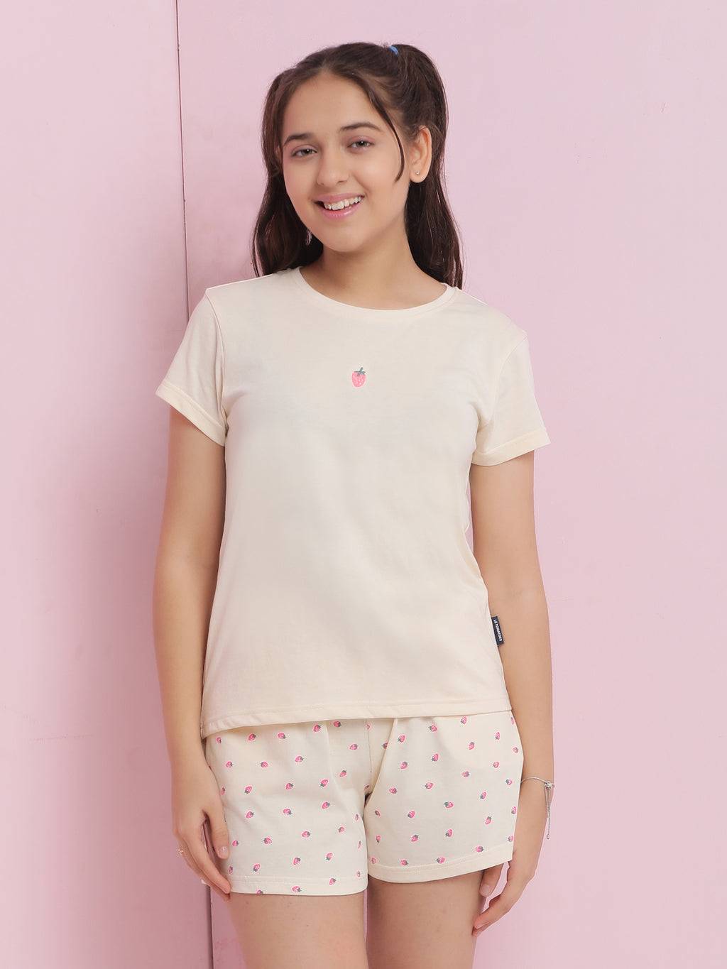 Lil Tomatoes Girls Cotton Night Suits-Cream