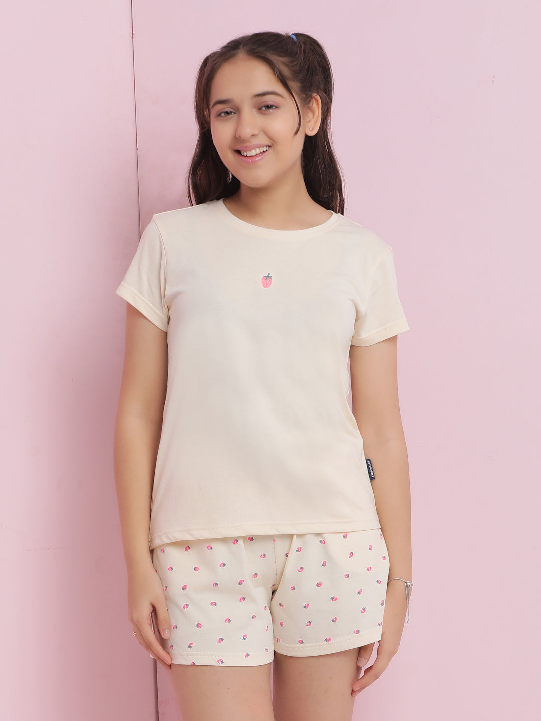 Lil Tomatoes Girls Cotton Night Suits-Cream