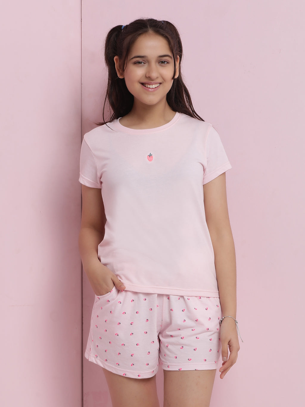 Lil Tomatoes Girls Cotton Night Suits-Pink