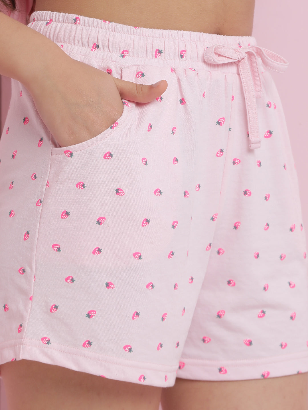 Lil Tomatoes Girls Cotton Night Suits-Pink