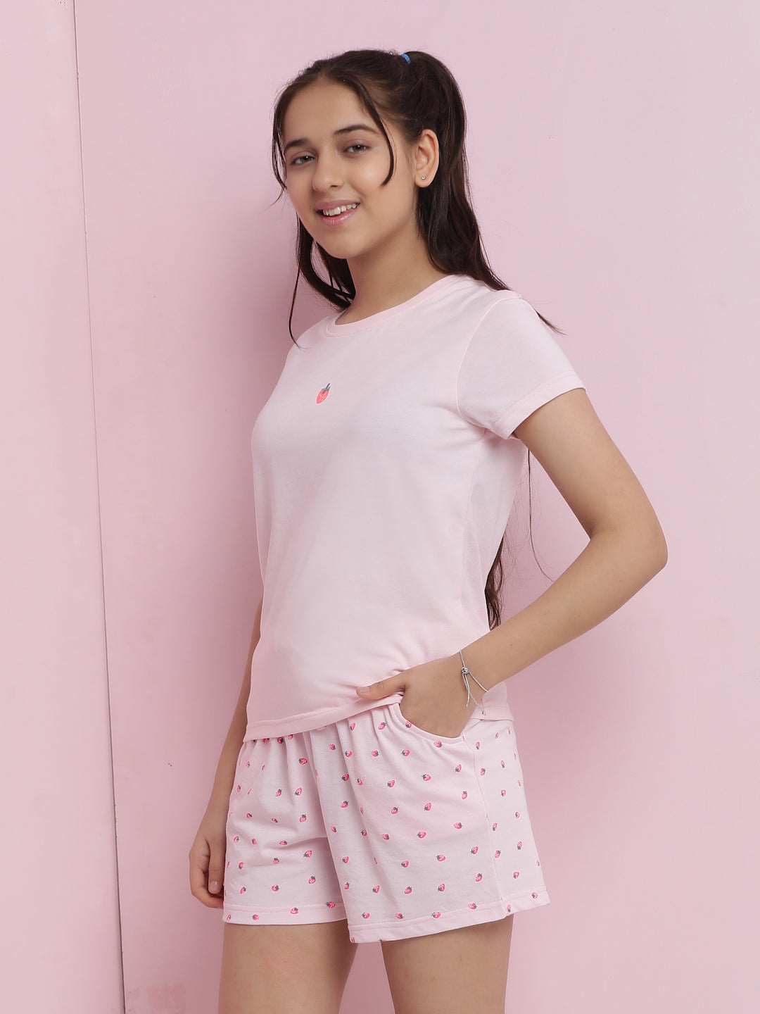 Lil Tomatoes Girls Cotton Night Suits-Pink