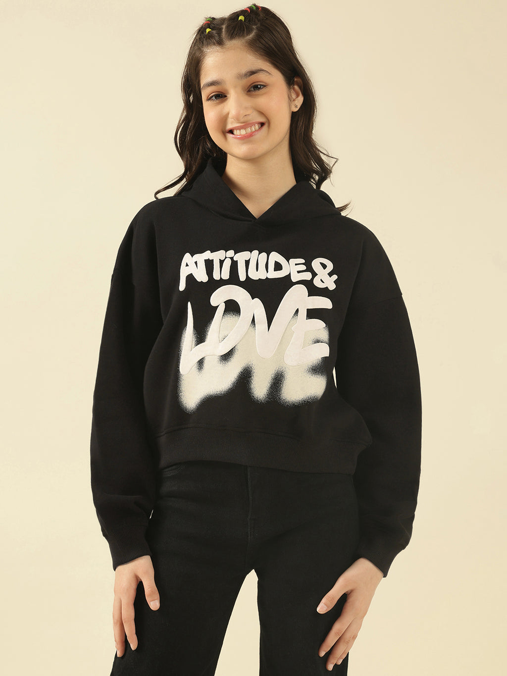 Lil Tomatoes Girls Cotton Fleece Sweatshirt- BLACK