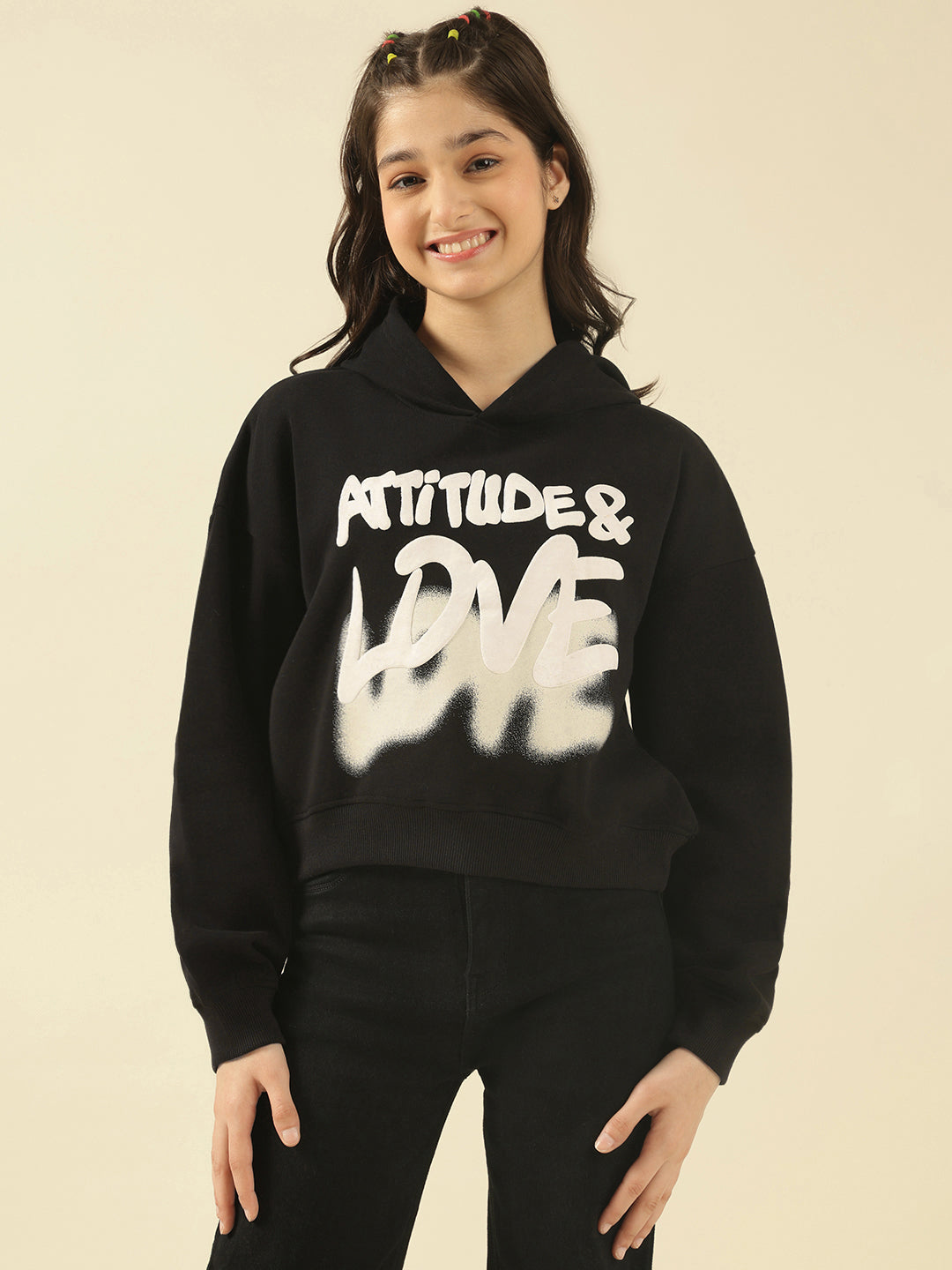 Lil Tomatoes Girls Cotton Fleece Sweatshirt- BLACK