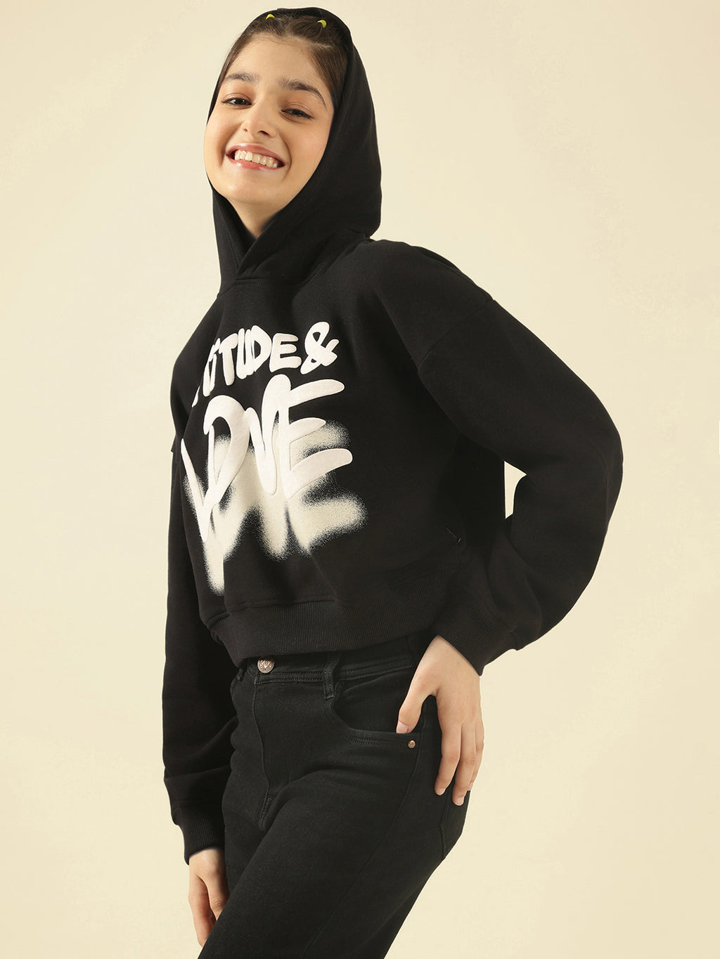 Lil Tomatoes Girls Cotton Fleece Sweatshirt- BLACK