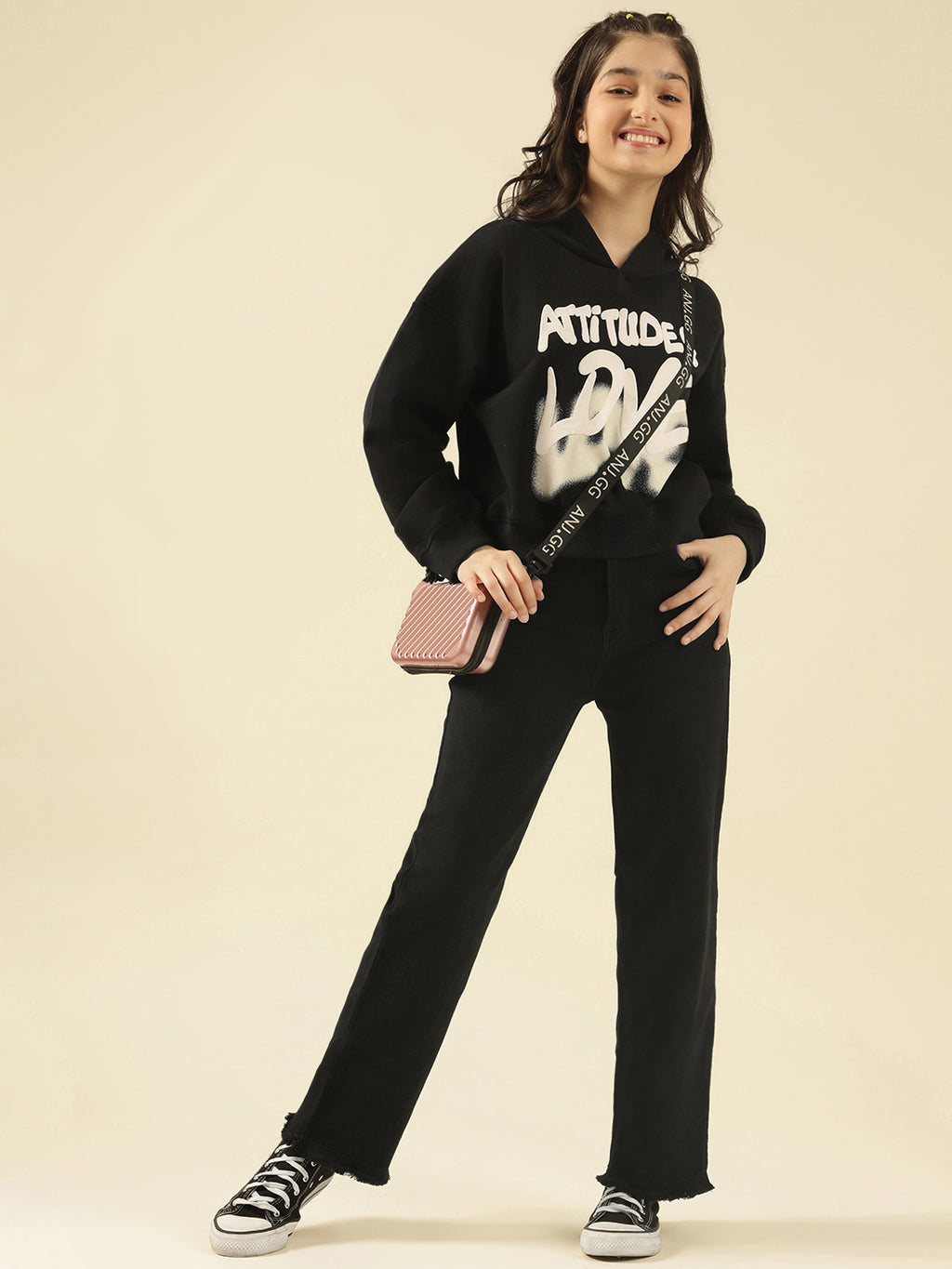 Lil Tomatoes Girls Cotton Fleece Sweatshirt- BLACK