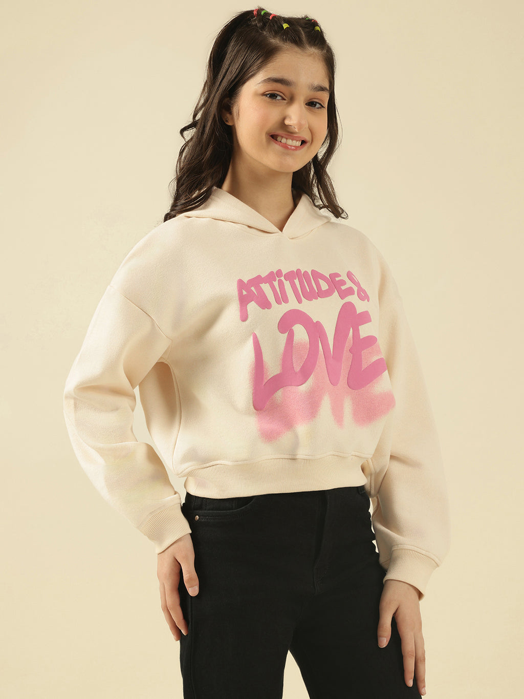 Lil Tomatoes Girls Cotton Fleece Sweatshirt- CREAM