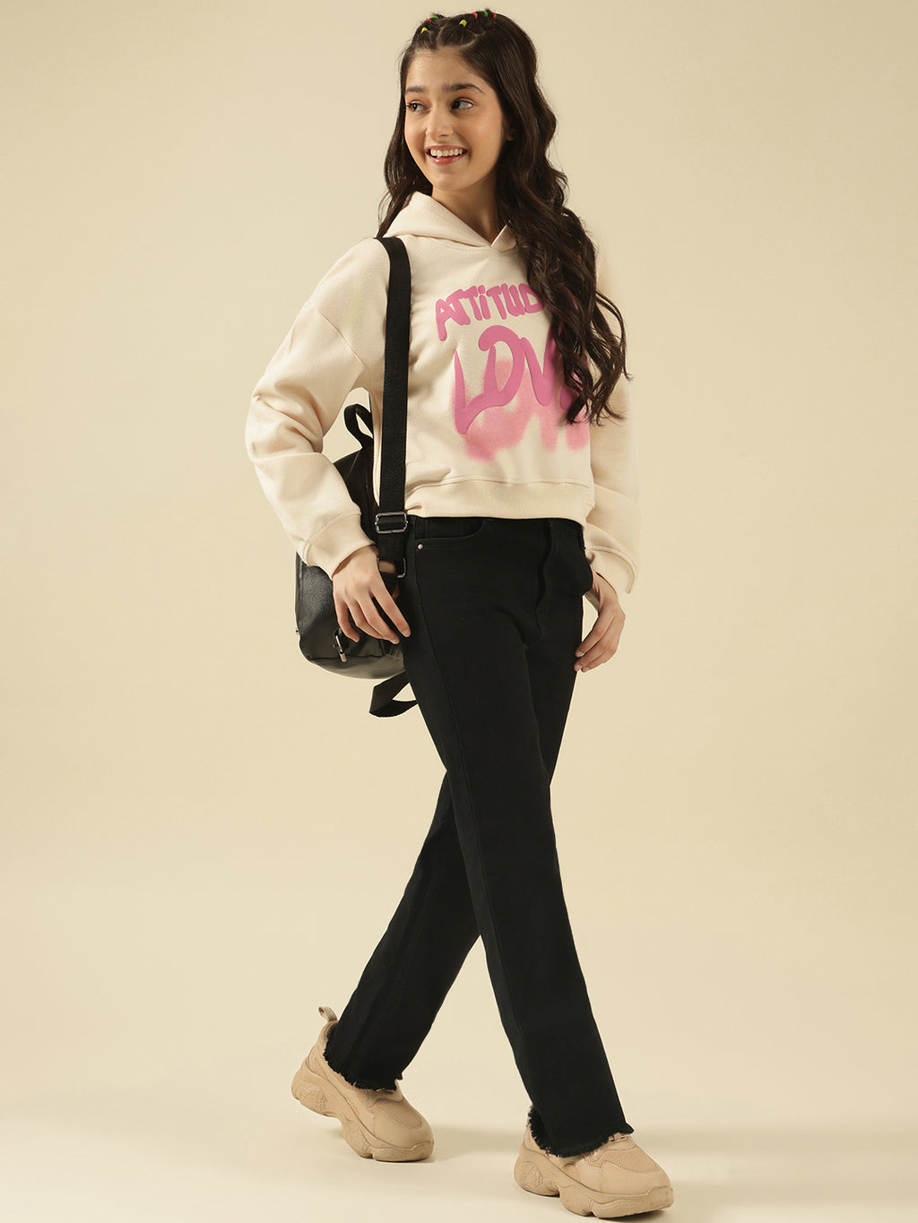 Lil Tomatoes Girls Cotton Fleece Sweatshirt- CREAM