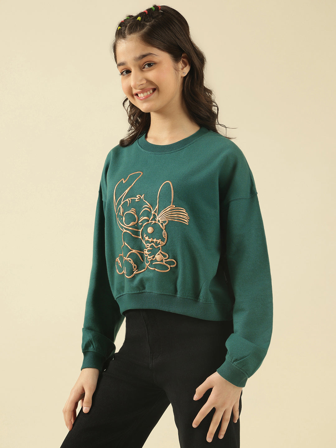 Lil Tomatoes Girls Cotton Fleece Sweatshirt- BGREEN