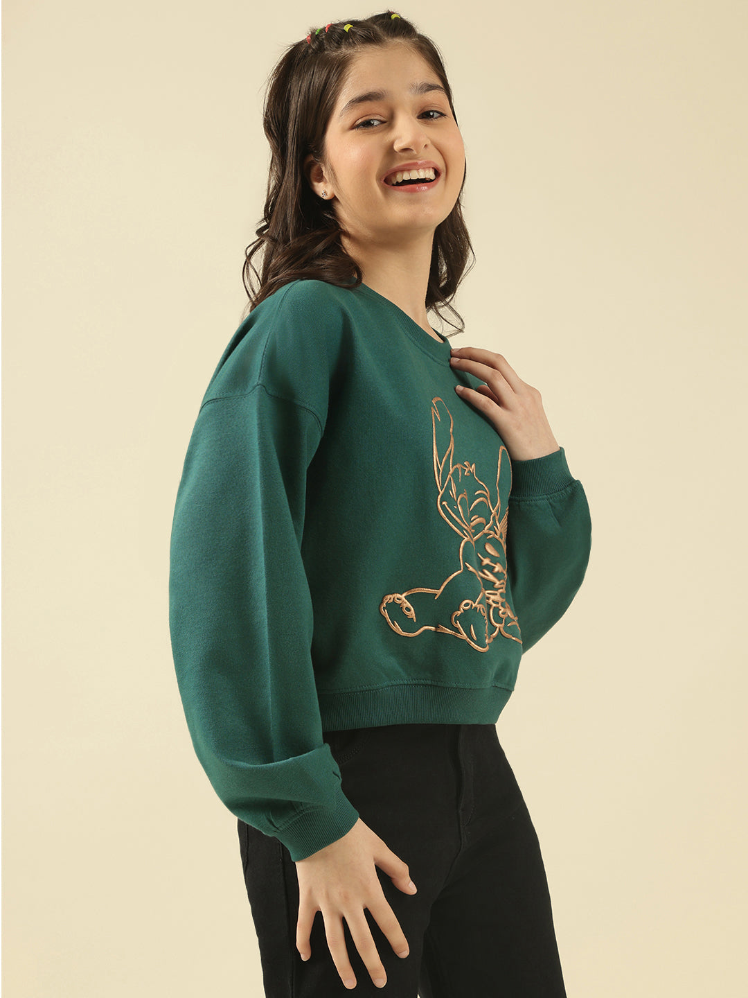 Lil Tomatoes Girls Cotton Fleece Sweatshirt- BGREEN