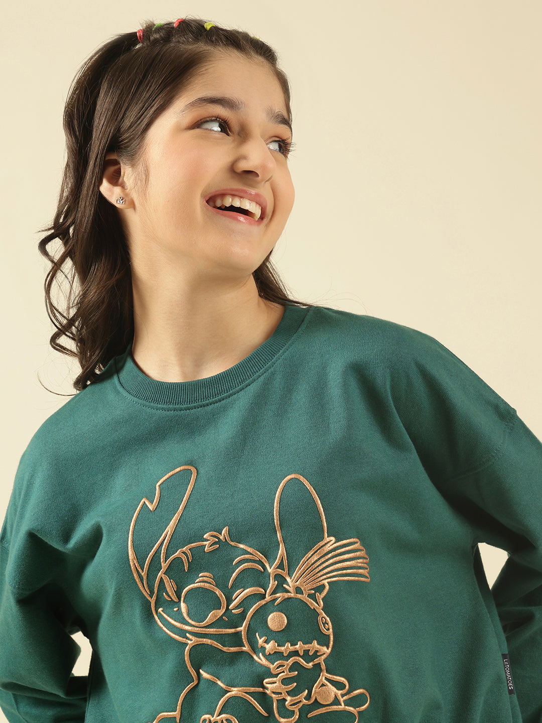 Lil Tomatoes Girls Cotton Fleece Sweatshirt- BGREEN