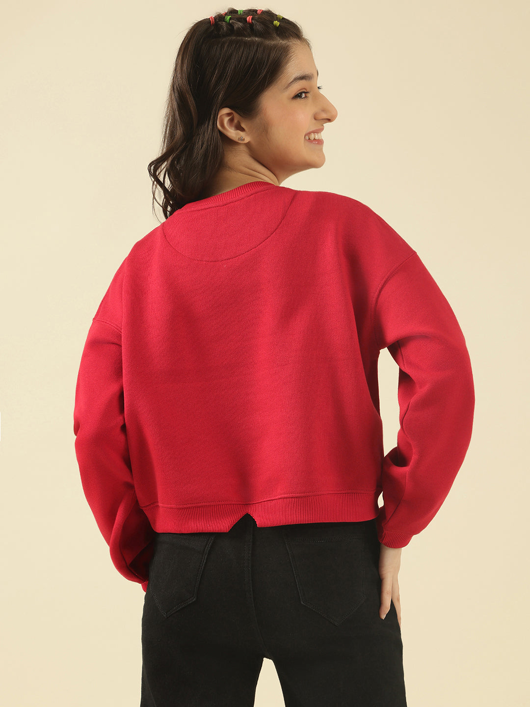 Lil Tomatoes Girls Cotton Fleece Sweatshirt- CRANBERRY